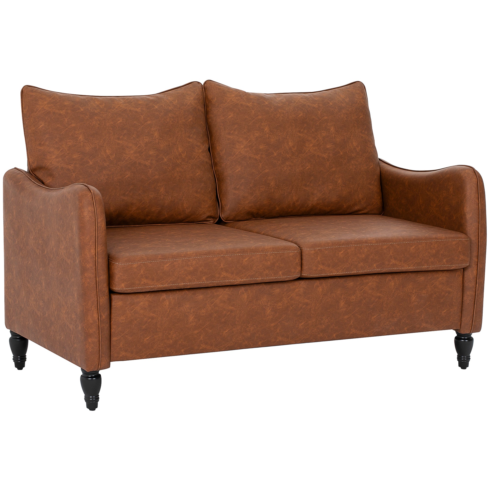 Faux Leather Marble-Effect Two-Seater Sofa - Brown