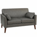 2 Seater Sofa, 132 cm Modern Small Sofa with Solid Wood Legs and 2 Pillows for Small Space, Grey