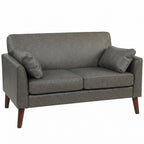 2 Seater Sofa, 132 cm Modern Small Sofa with Solid Wood Legs and 2 Pillows for Small Space, Grey
