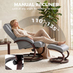 Swivel Recliner Chair with Footstool, PU Leather Recliner Armchair with Adjustable Back and Wood Frame, Grey