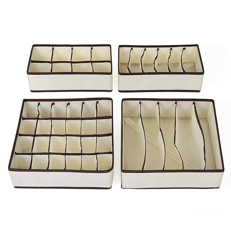 Beige Non-Woven Fabric Underwear Storage Box Set (4 pcs)