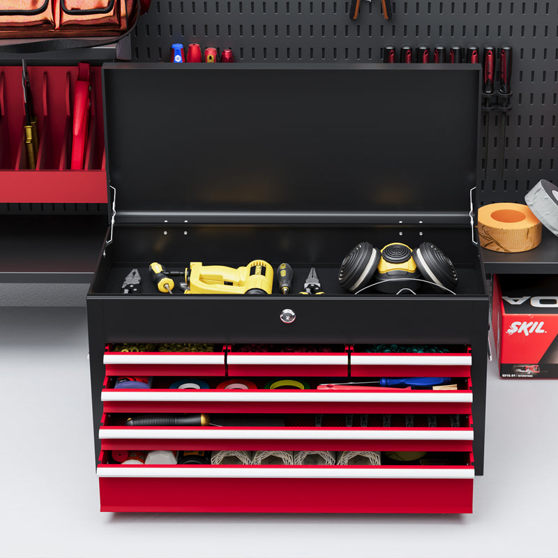6-Drawer Lockable Steel Tool Chest with Carry Handle – Red – image 8 of 9