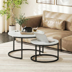 Set of Two Marble-Effect Stacking Tables - White