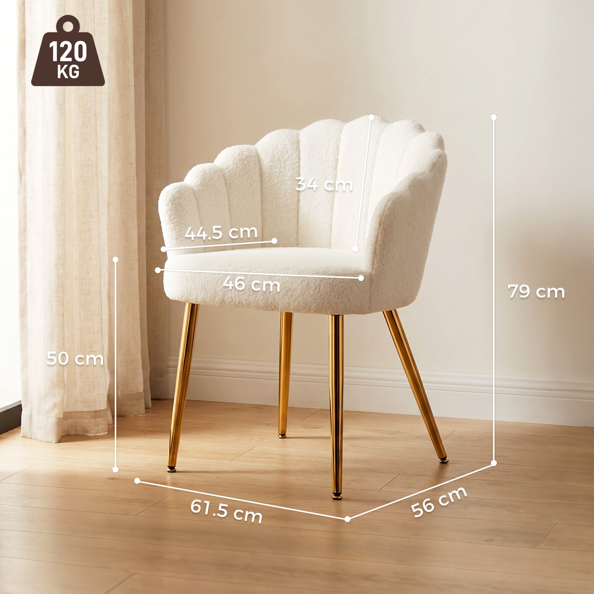 Lounge Chair Petal-Back Armchair Metal Metal Legs for Living Room Bedroom Cream