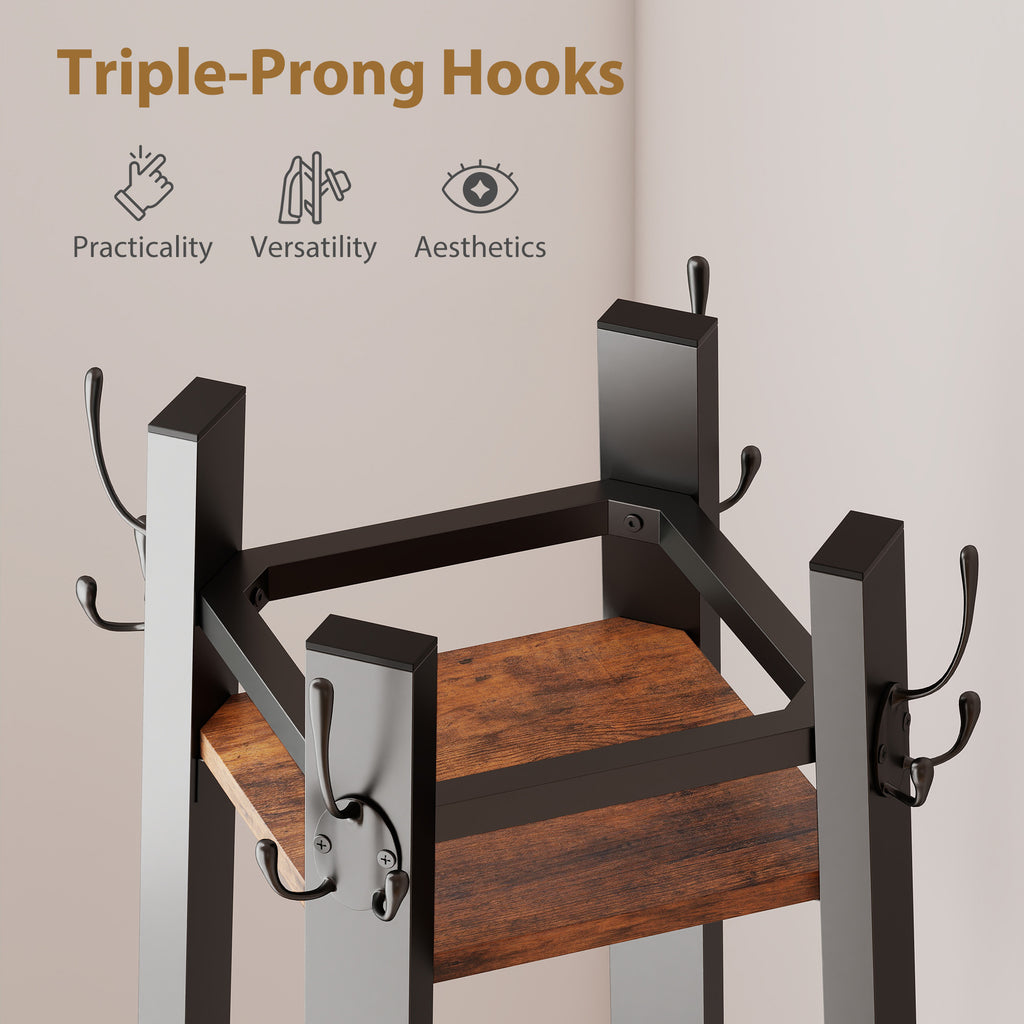 Industrial-Style Four Shelf Coat Stand - Brown/Black