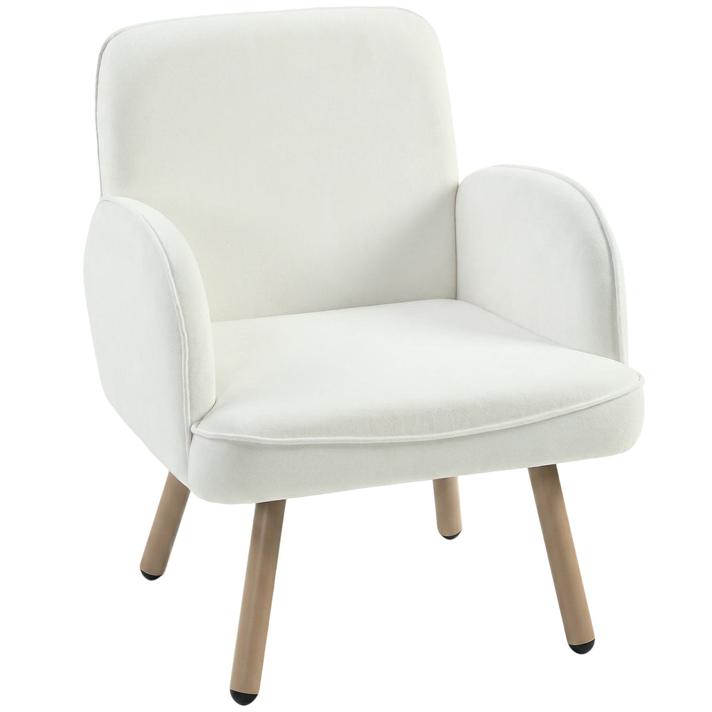 Lounge Chair Velvet Upholstered Armchair with Spring Cushion for Living Room Bedroom Cream White