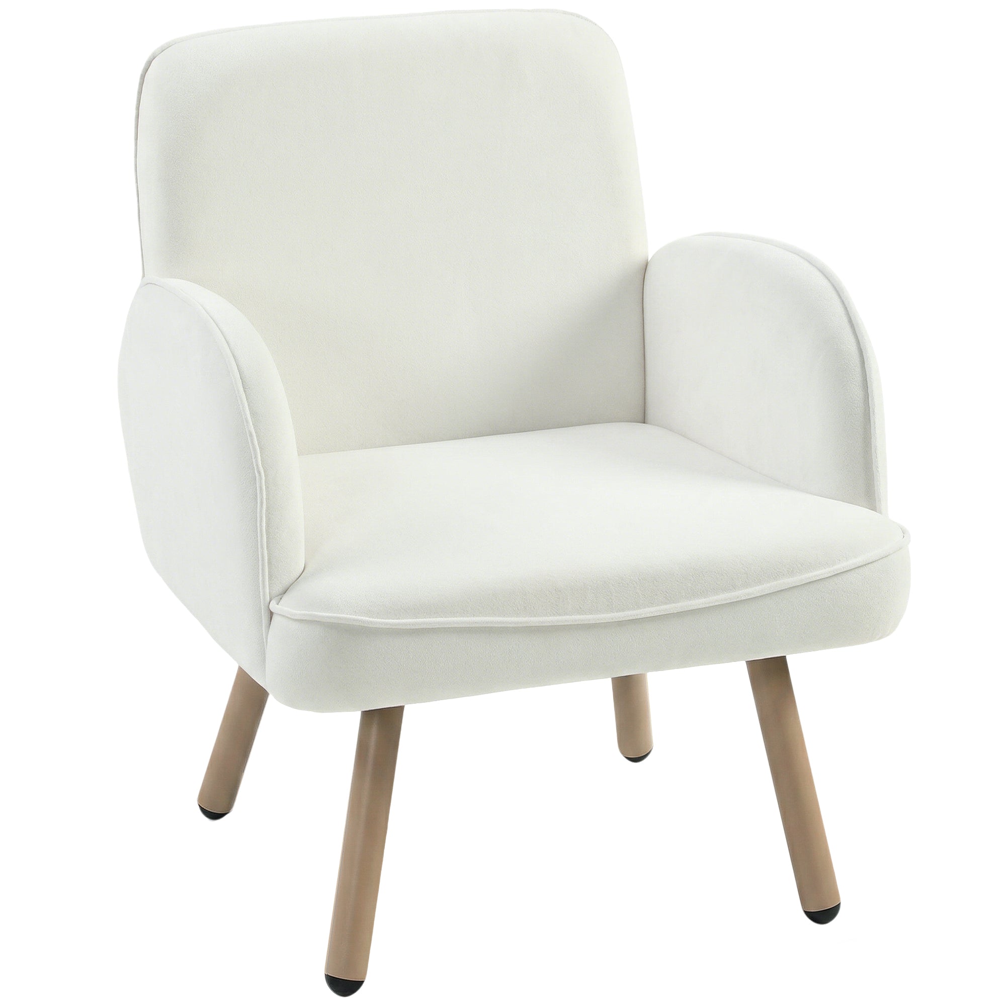 Lounge Chair Velvet Upholstered Armchair with Spring Cushion for Living Room Bedroom Cream White