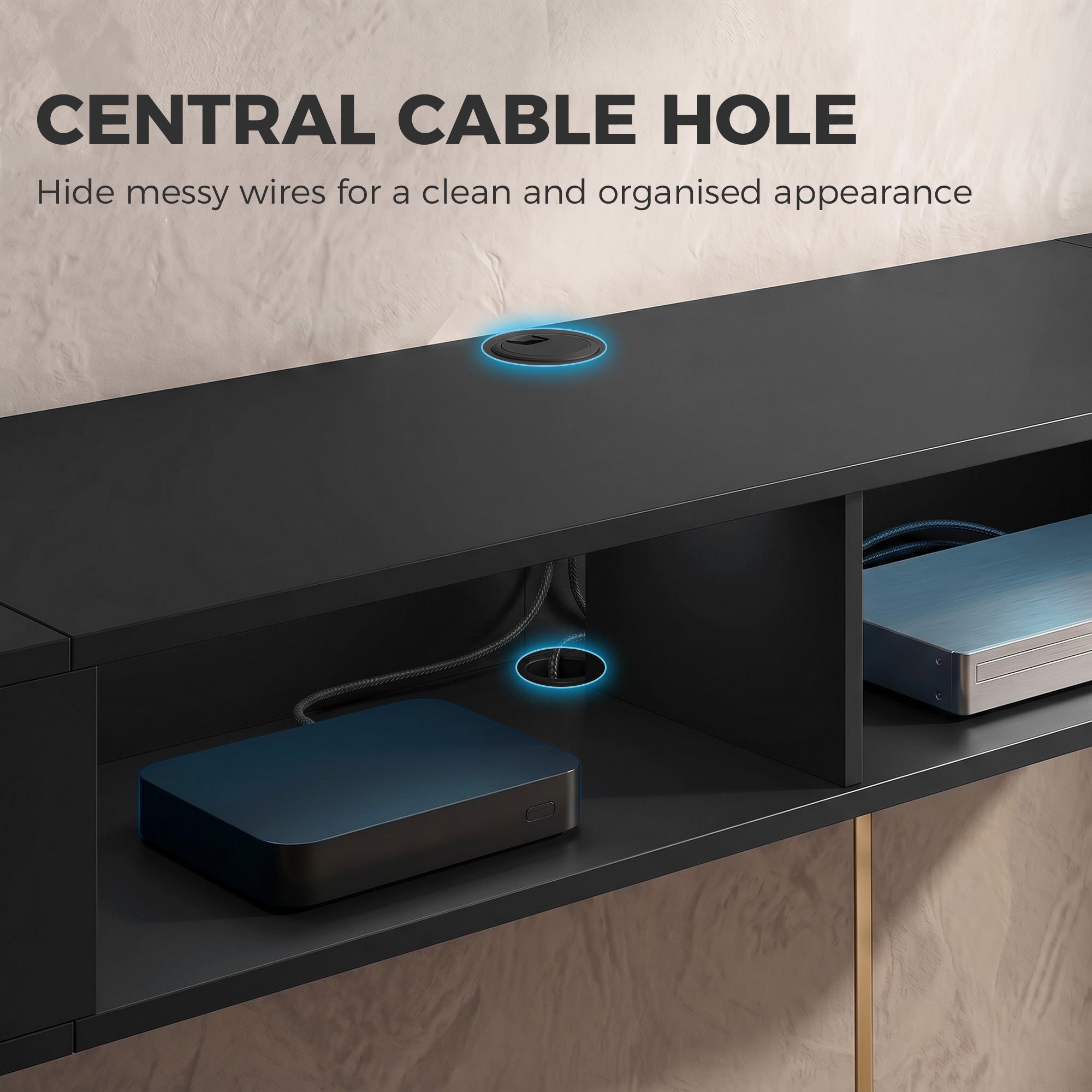 Wall Mounted TV Stand with RGB LED Lights, Floating Entertainment Centre for 75 Inch TV, Black