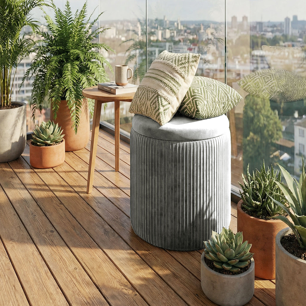 Storage Ottoman Modern Velvet Round Foot Stool for Living Room Bedroom 45 cm Grey