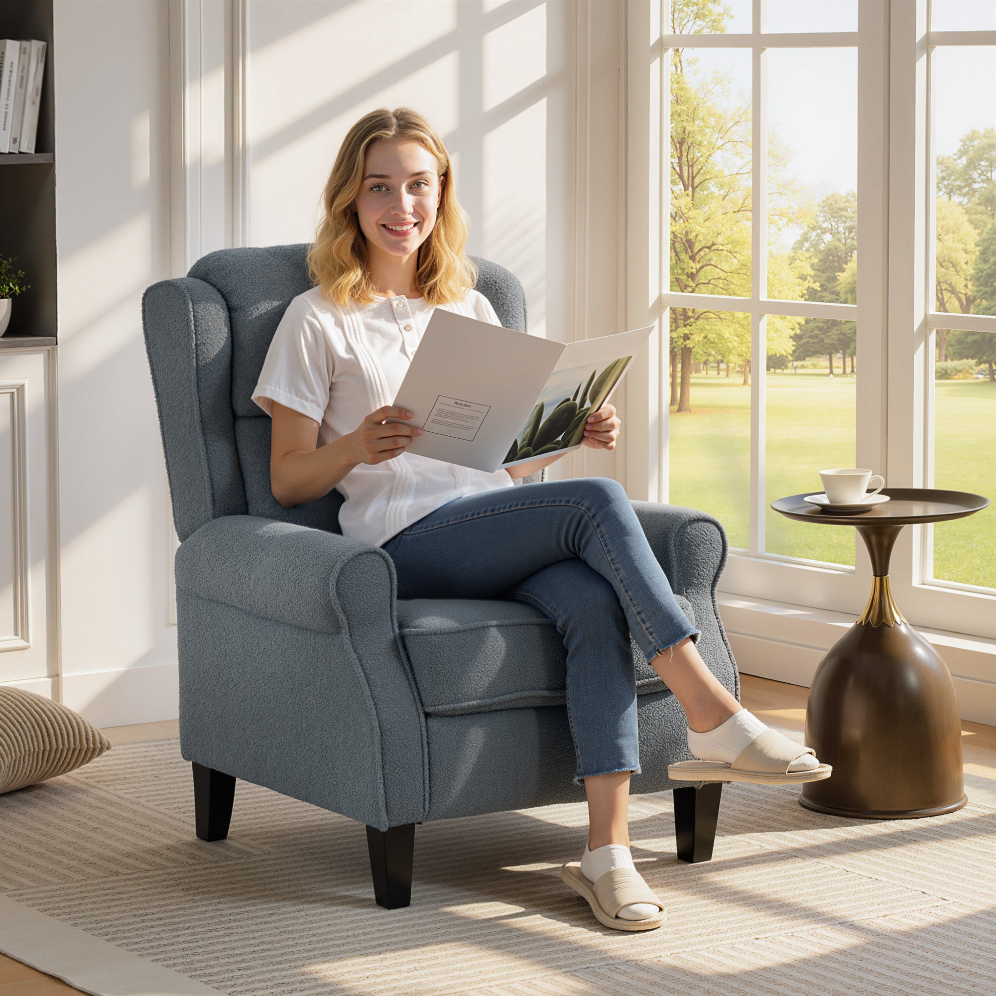 Recliner Armchair with Extended Leg Rest - Grey