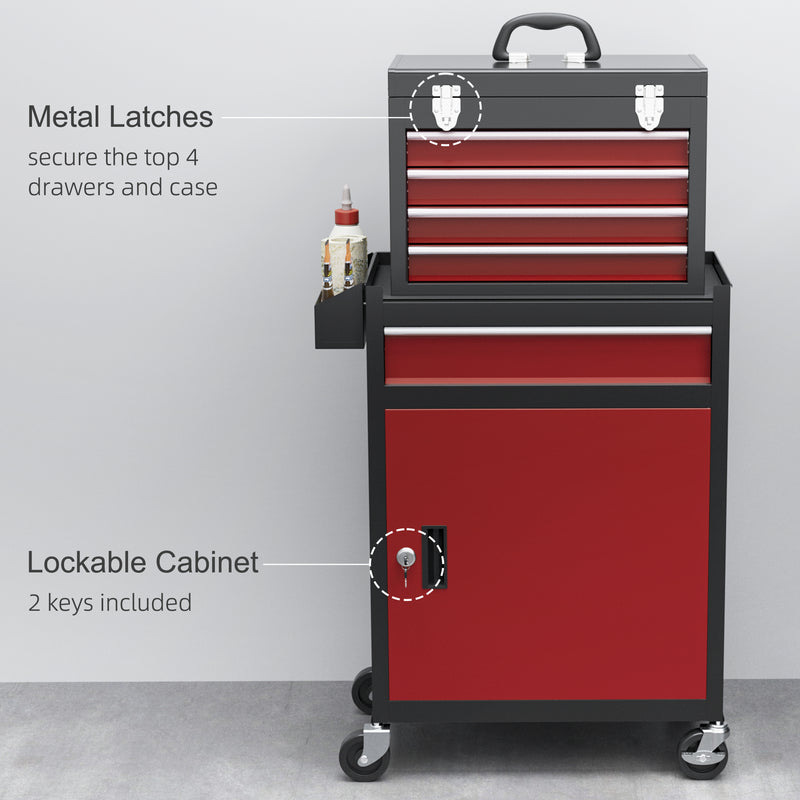 Two-Part Rolling Tool Chest with 5 Drawers & Lockable Cabinet – Black/Red – image 6 of 9