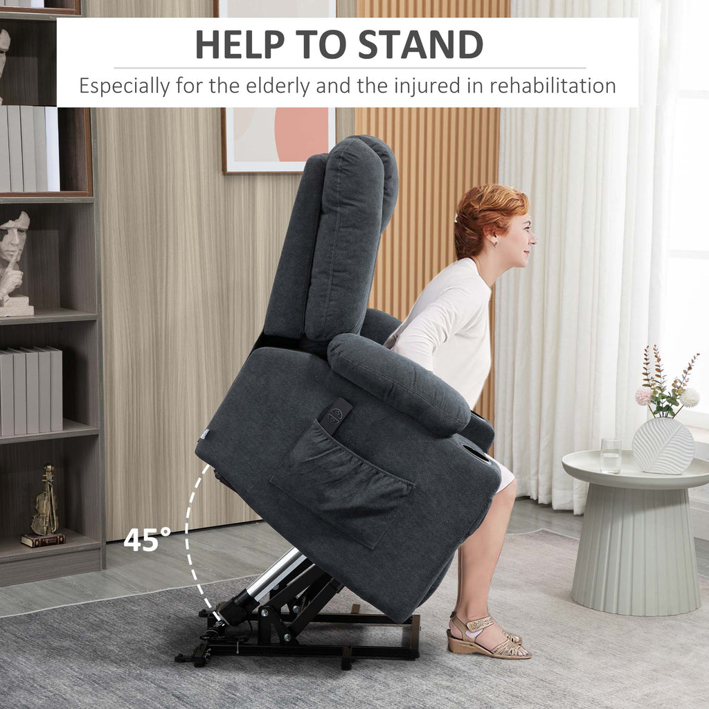 HOMCOM Electric Riser Recliner Armchairï¼ Oversized Chair with Cup Holder & Side Pockets for Elderly in Living Room, Charcoal Grey