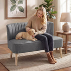 117cm Loveseat Sofa Upholstered Small 2 Seater Sofa with Thick Padded Seat and Rubber Wood Legs, Grey