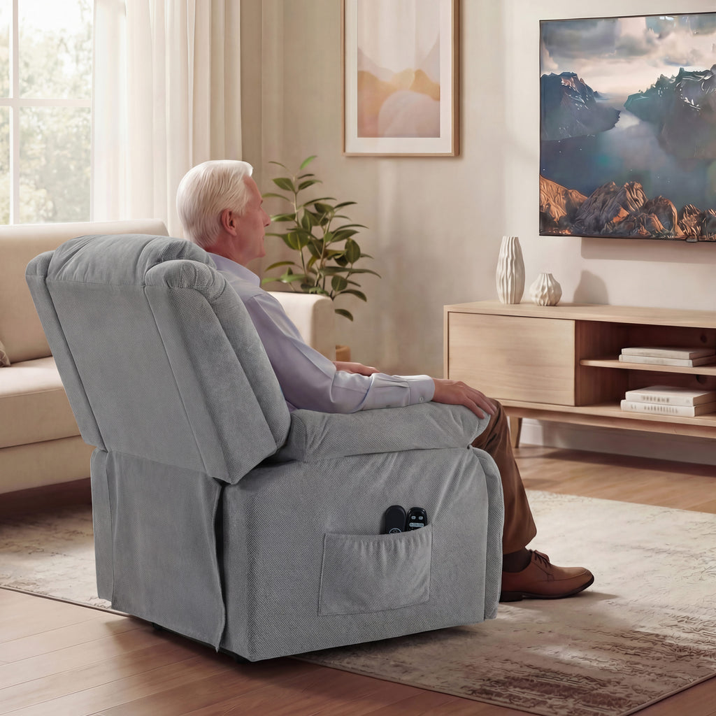 Recliner Armchair Lift Chair, Electric Recliner Chair with Vibration Massage and Heat, Wide Seat, USB Port, Light Grey