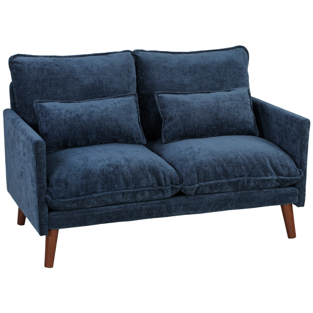 2 Seater Sofa, Loveseat Sofa with Spring Cushions, Wide and Deep Seat, Wood Legs, Blue