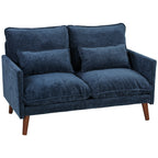2 Seater Sofa, Loveseat Sofa with Spring Cushions, Wide and Deep Seat, Wood Legs, Blue