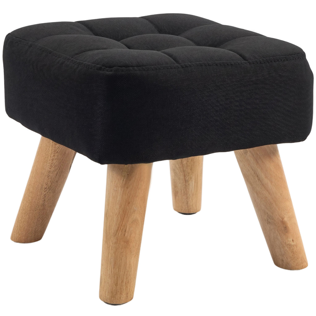 Linen-Look Square Padded Footstool - Black