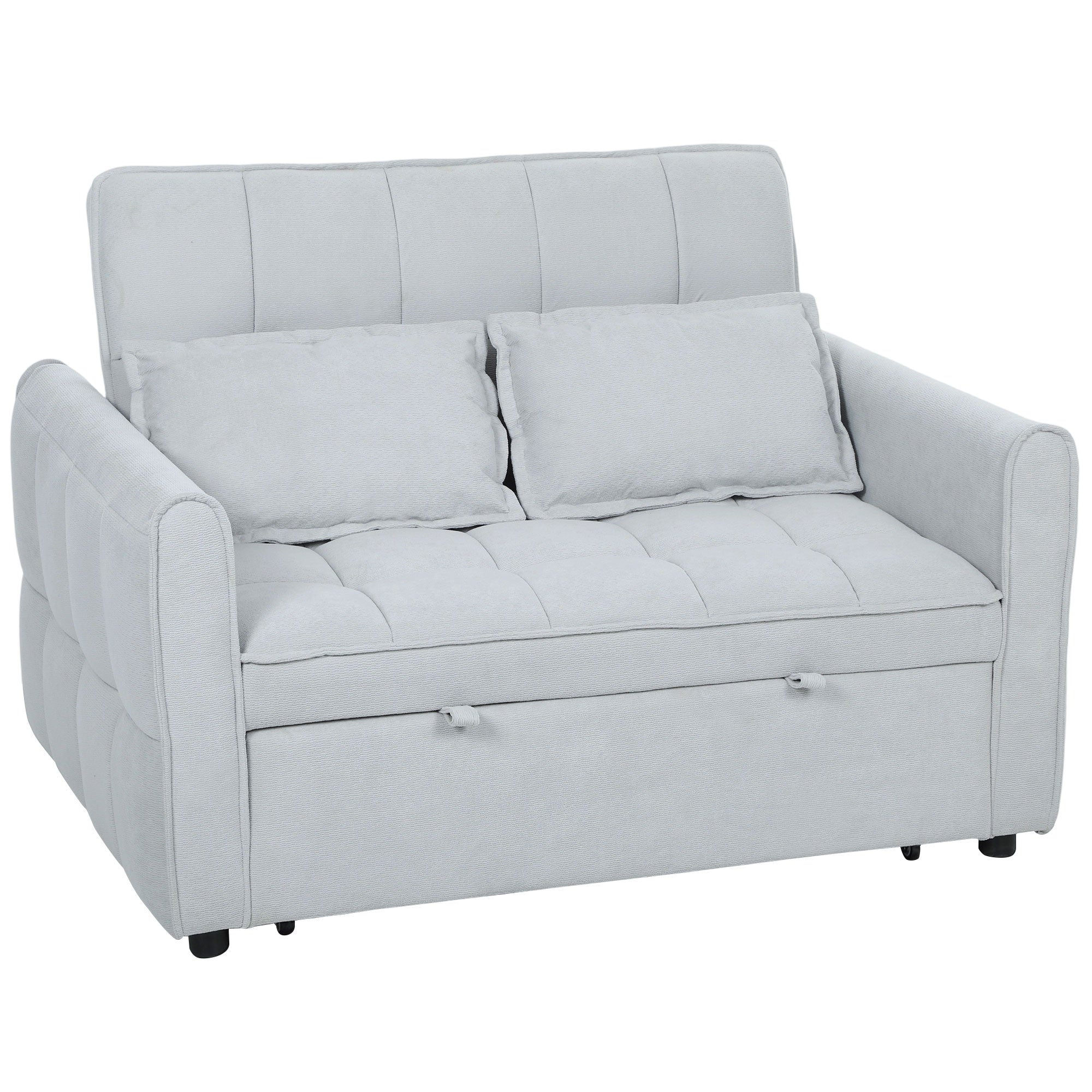2 Seater Sofa Bed, 3-in-1 Convertible Sleeper Sofa with Click-clack Adjustable Backrest and 2 Pillows, Light Grey