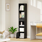 6-Tier Bookcase, Tall Narrow Bookshelf with Drawer and Door - Black