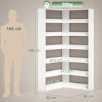 7 Tiers Bookshelf, L-Shaped Corner Bookcase with Anti-Slip Rear Guard, White Wood Effect