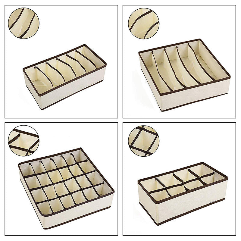 Beige Non-Woven Fabric Underwear Storage Box Set (4 pcs)