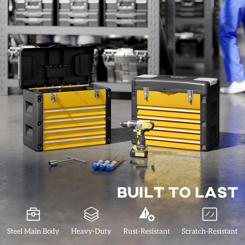 4-Drawer Portable Tool Box with Top Tray & Parts Boxes – Yellow – image 5 of 9