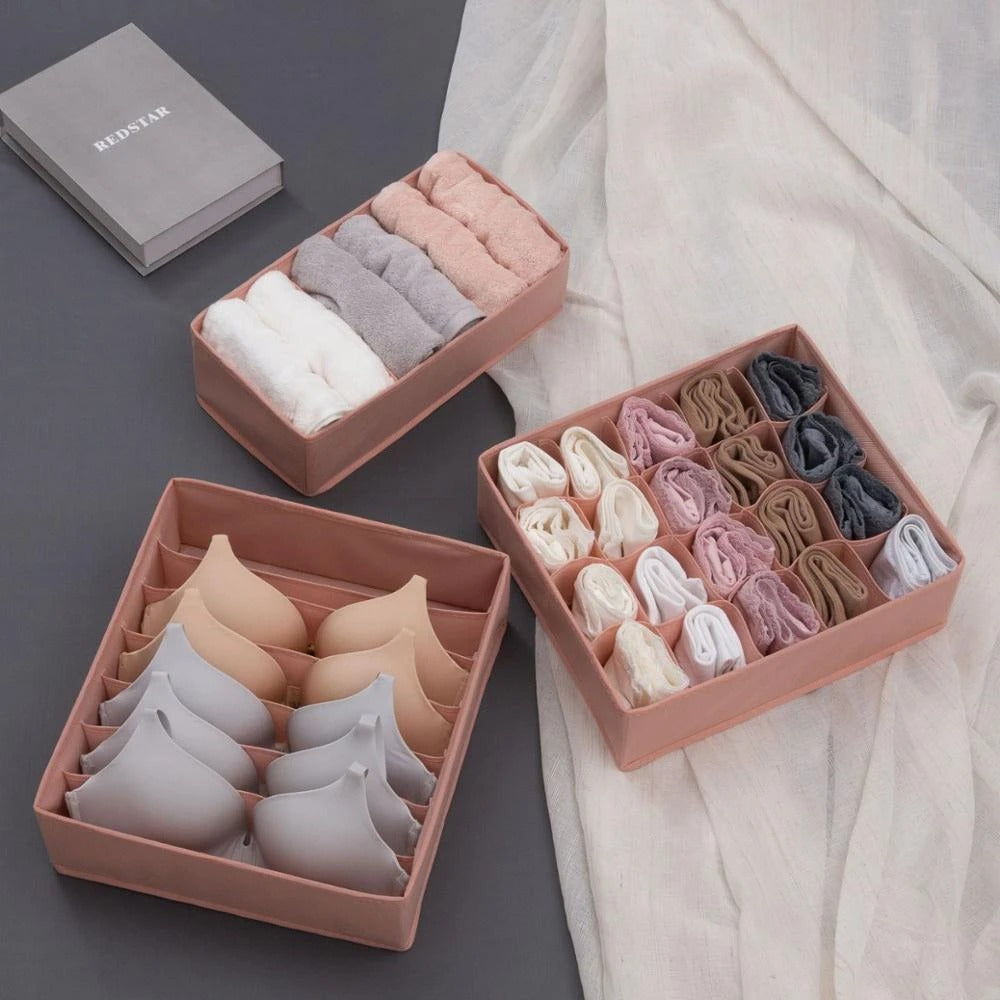 Fabric Storage Box with 3 Drawers for Underwear (20 Grids)