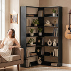 7 Tiers Bookshelf, L-Shaped Corner Bookcase with Anti-Slip Rear Guard, Black Wood Effect