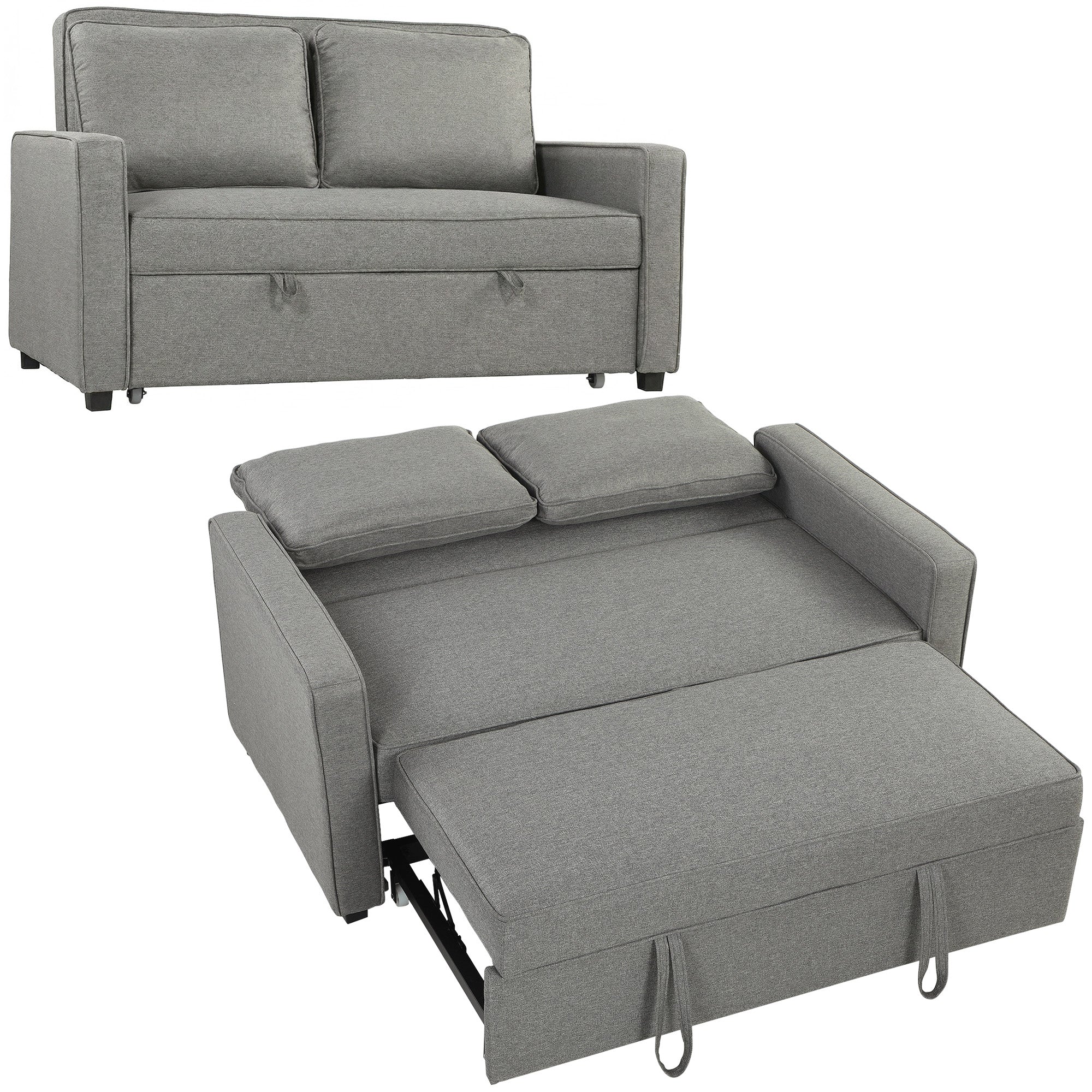 Double Sofa Bed Click Clack Sofa Bed Pull Out Bed with Adjustable Backrest for Living Room and Bedroom Grey