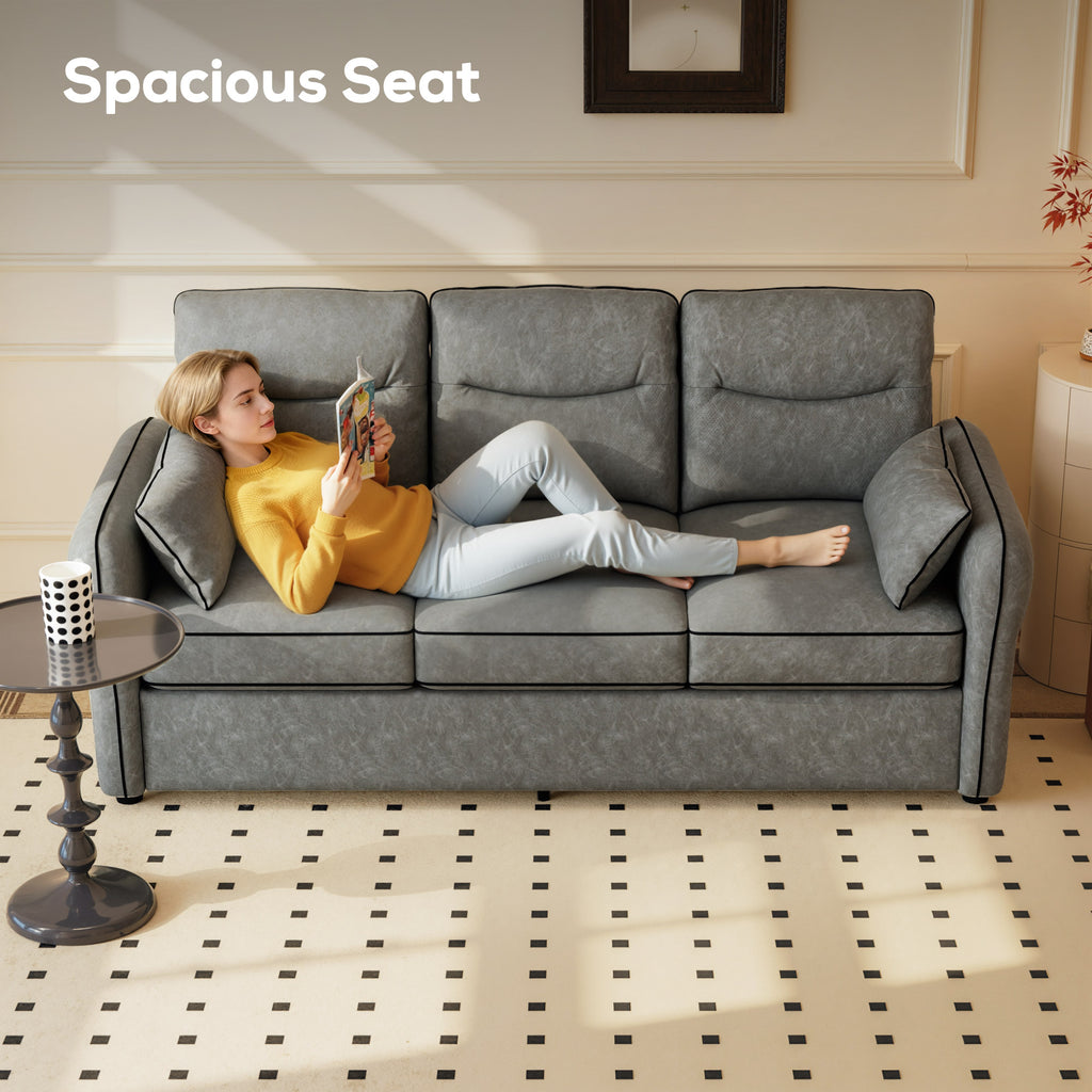 3 Seater Sofa, Faux Leather Couch - Grey