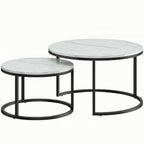Set of Two Marble-Effect Stacking Tables - White