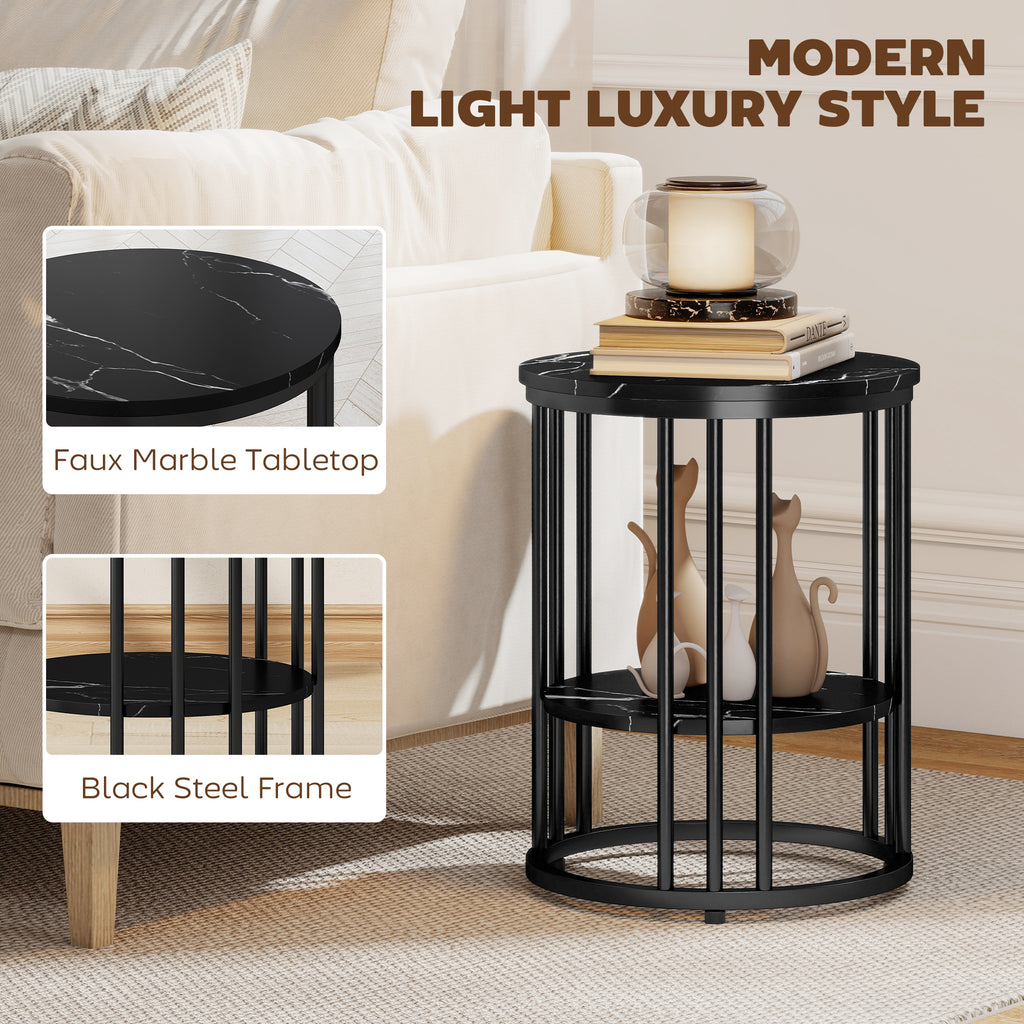 Set of Two Marble-Effect Coffee Tables - Black