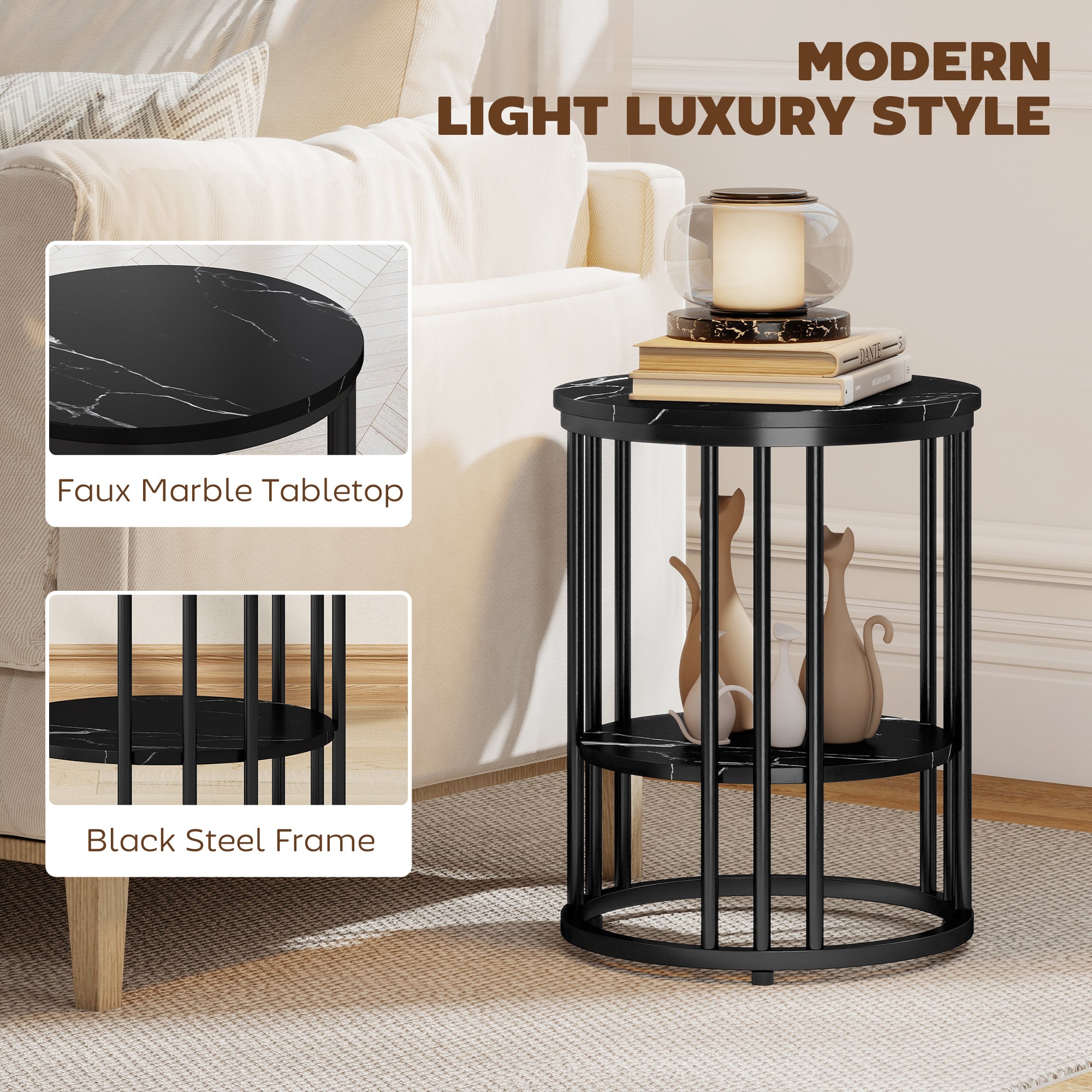 Set of Two Marble-Effect Coffee Tables - Black