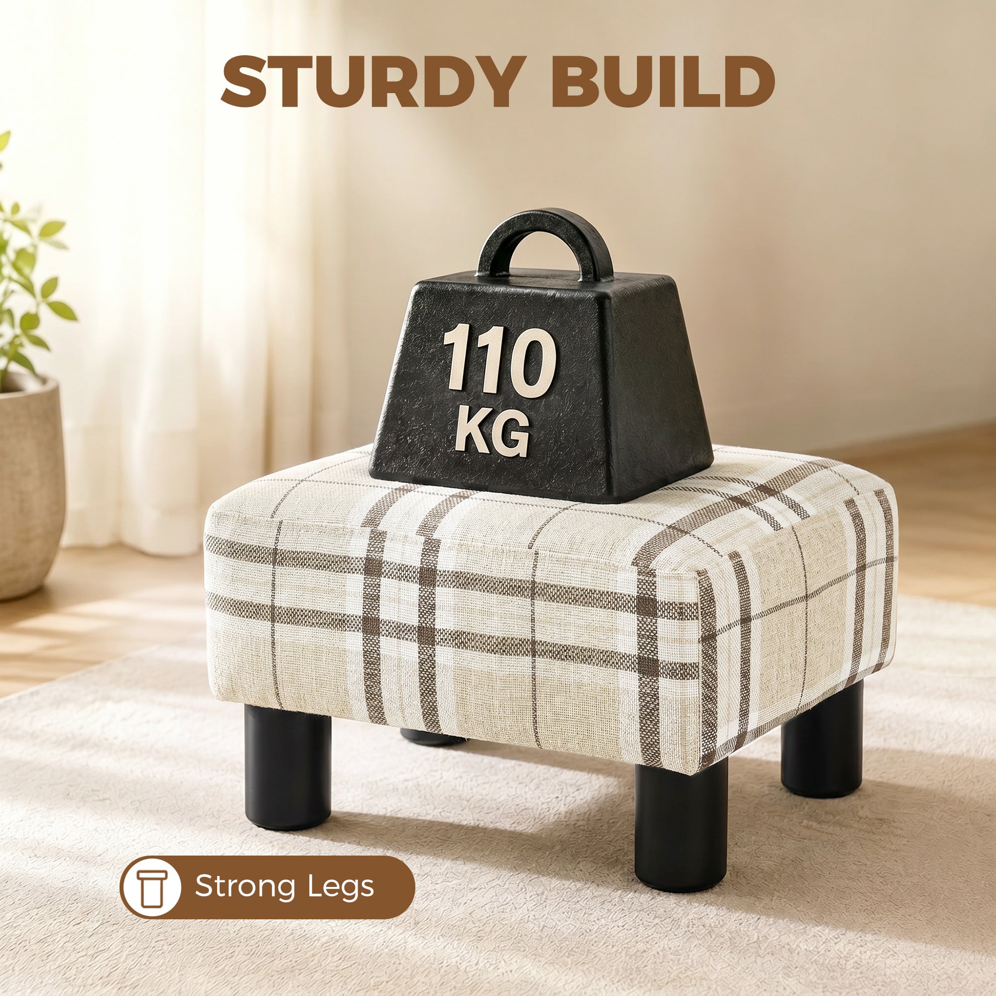 Linen Fabric Footstool Ottoman Cube with 4 Plastic Legs, Multi-colored