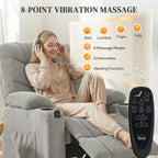 Electric Massage Recliner Armchair with Vibration, Heat, Whisper-Quiet Motor, Memory Function, Fleece Power Reclining Chair with Spring Pack, USB Port, Footrest, Side Pocket, Grey
