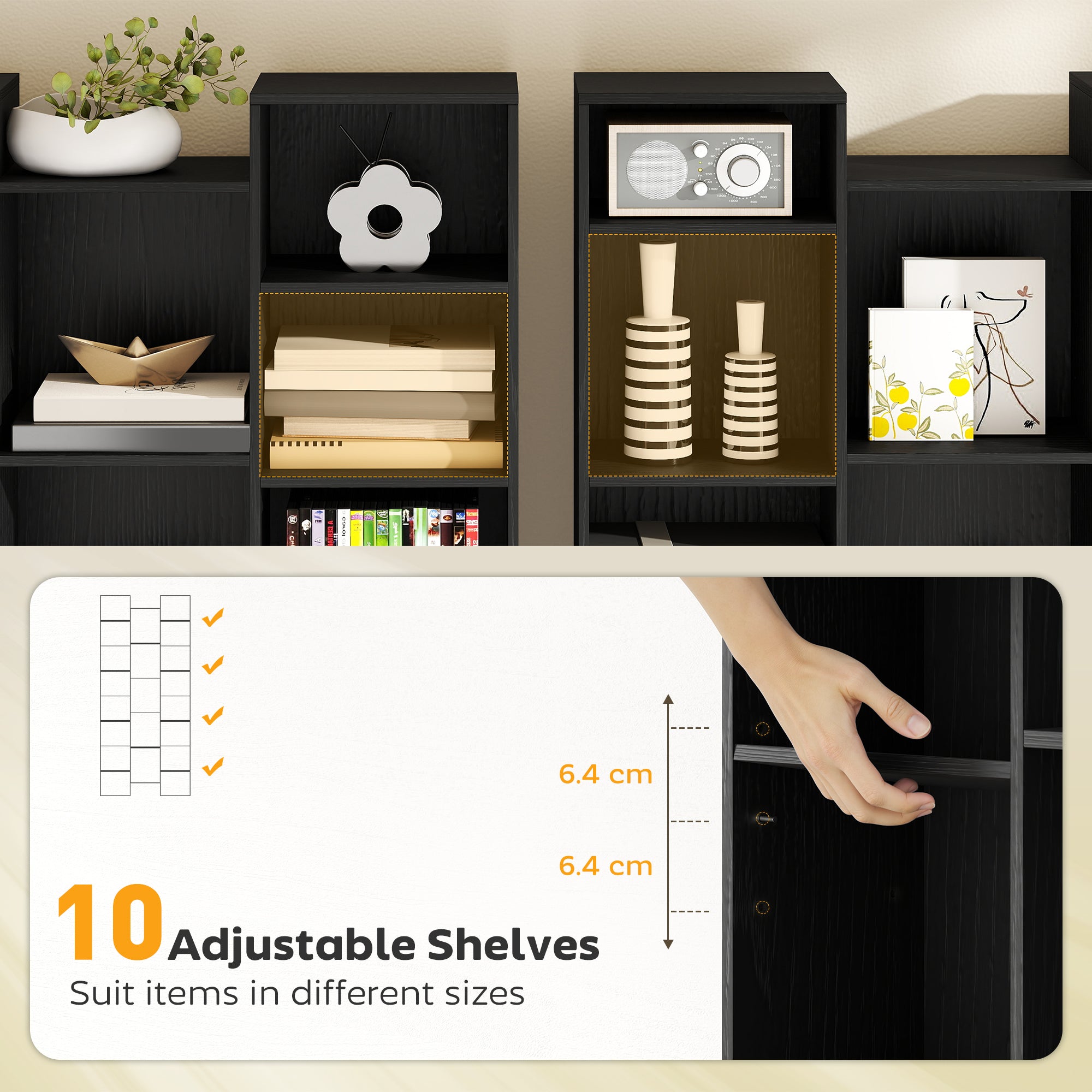 21-Compartment Bookshelf - Black