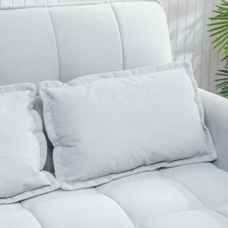 2 Seater Sofa Bed, 3-in-1 Convertible Sleeper Sofa with Click-clack Adjustable Backrest and 2 Pillows, Light Grey