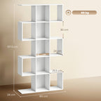 5-Tier Bookshelf, S Shaped Geometric Bookcase with 15 Compartments, White Wood Effect