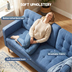 3 Seater Sofa, 169cm Couch with Hidden Storage, Wood Legs, Blue