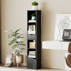 6-Tier Bookcase, Tall Narrow Bookshelf with Drawer and Door - Black