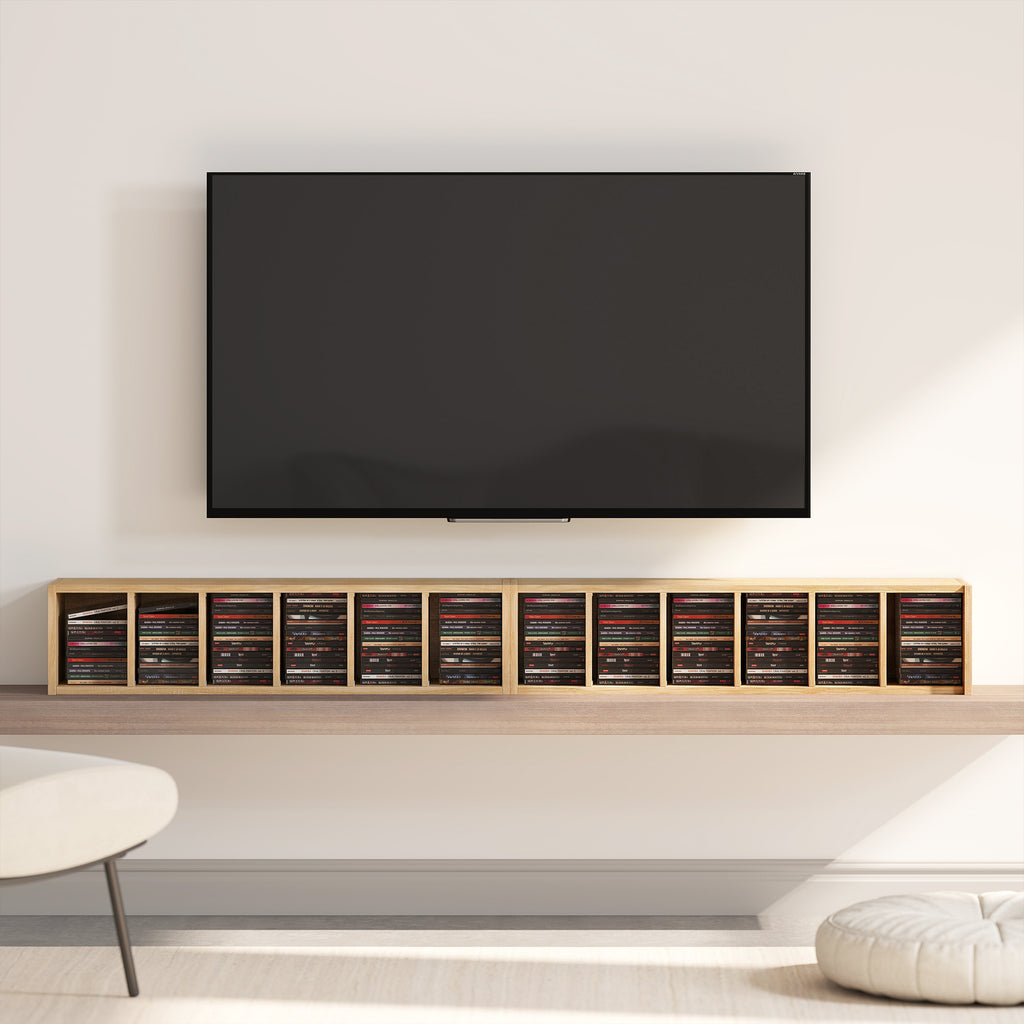 Set of 2 CD Media Display Shelf Unit Tower Rack with Adjustable Shelves, Natural