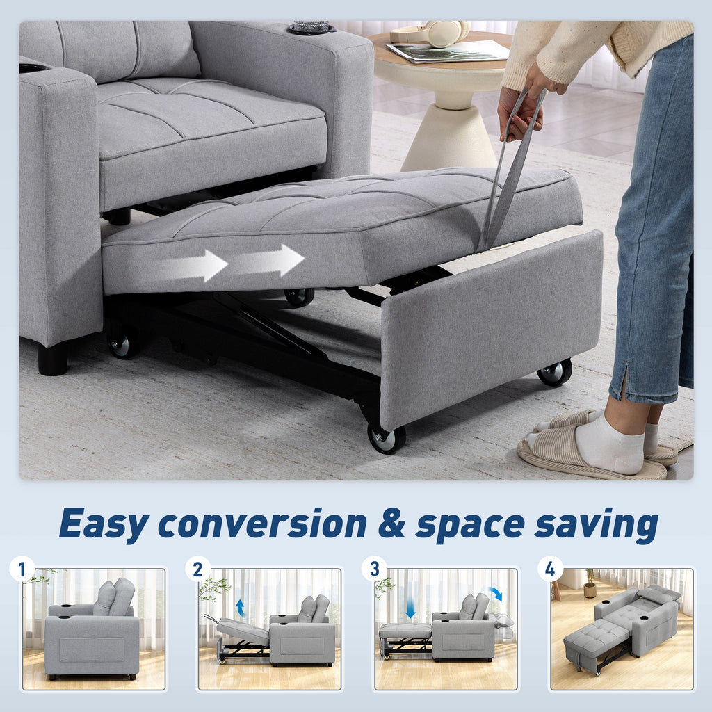 3-in-1 Single Sofa Bed, Convertible Sleeper Chair Bed - Light Grey