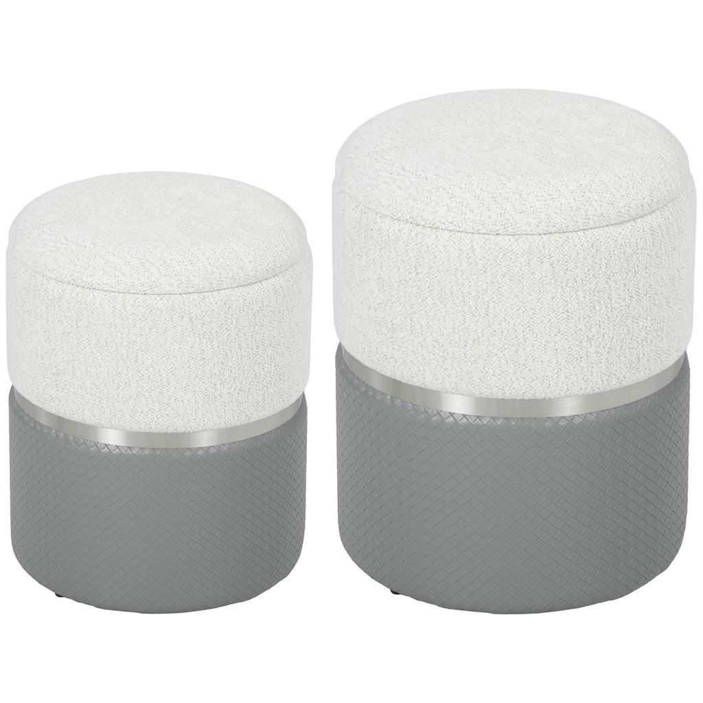 Nesting Round Ottoman with Storage Set of 2 - Cream/Grey