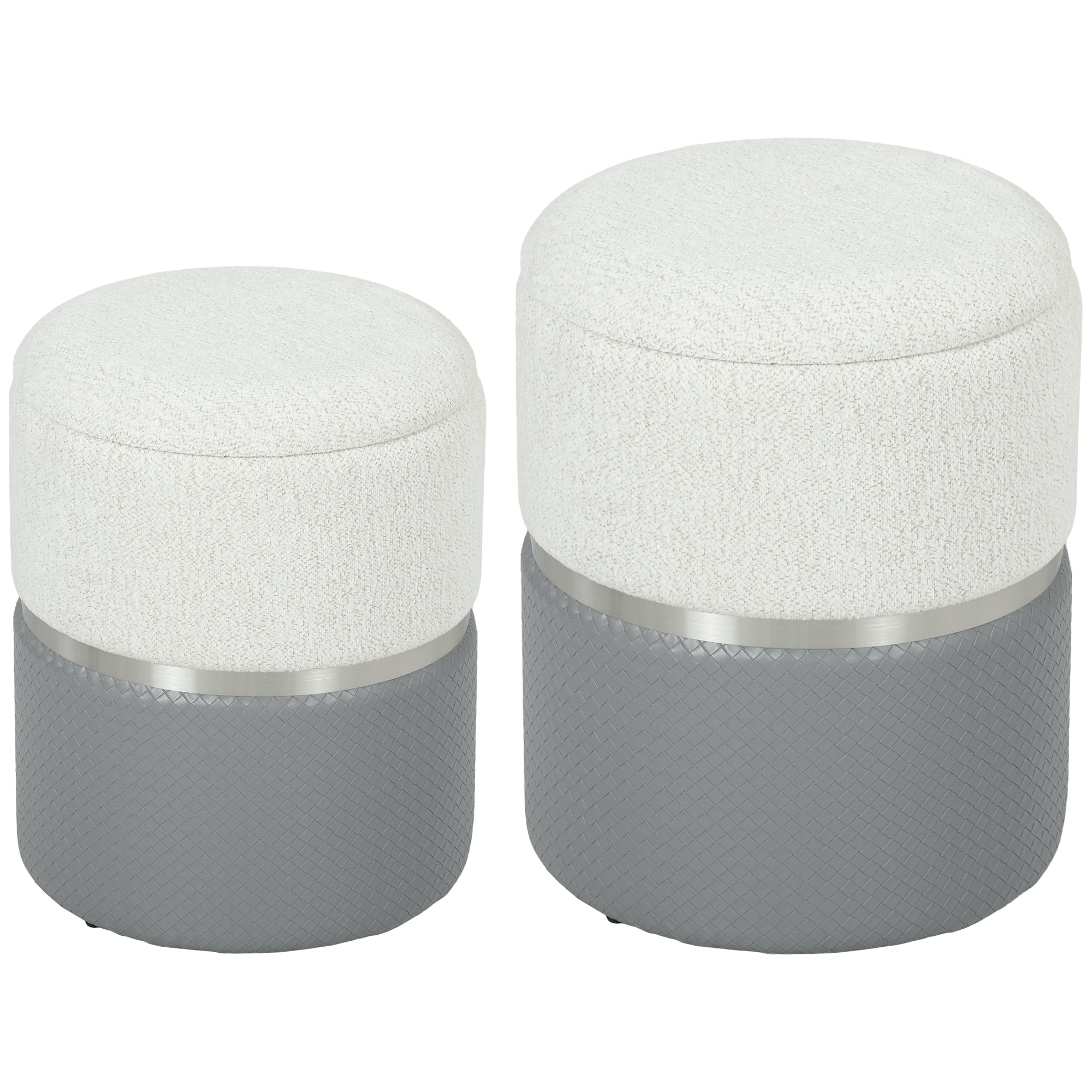 Nesting Round Ottoman with Storage Set of 2 - Cream/Grey