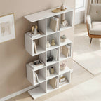 5-Tier Bookshelf, S Shaped Geometric Bookcase with 15 Compartments, White Wood Effect