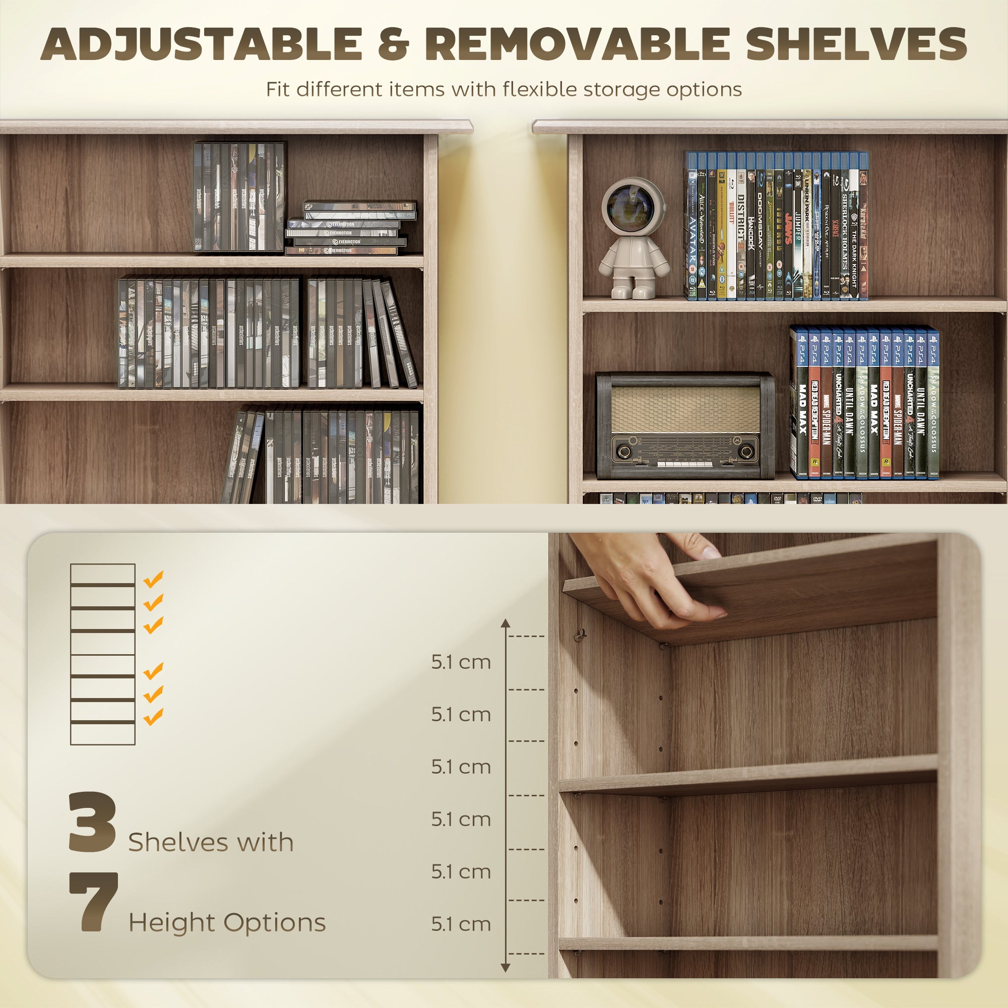 360 CD Storage Unit - Natural Wood Finish