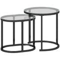 Nest of Tables with Steel Frame and Tempered Glass Tabletop, Modern Coffee Table Set of 2, Black