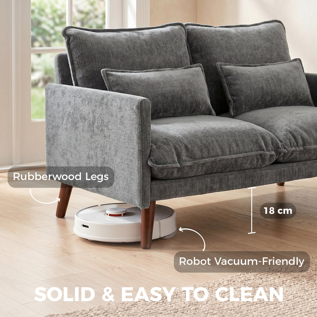 2 Seater Sofa, Loveseat Sofa with Spring Cushions, Wide and Deep Seat, Wood Legs, Grey