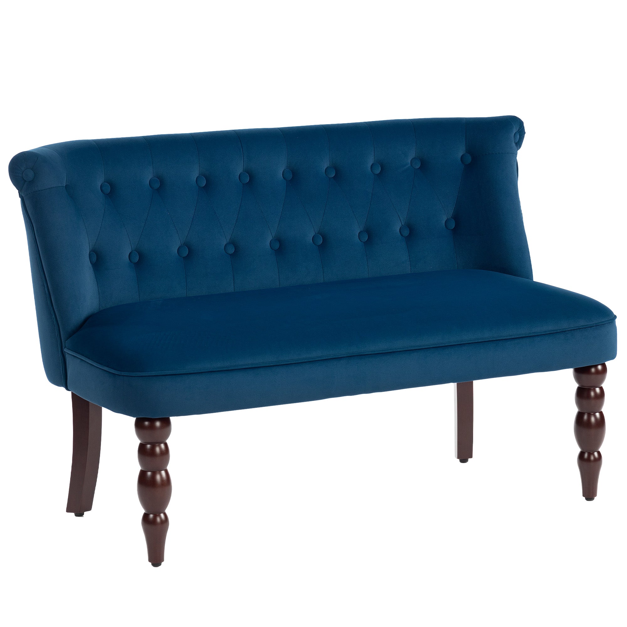 Velvet 2 Seater Sofa, Button Tufted Wingback Loveseat with Rubber Wood Legs for Living Room, Bedroom, Dark Blue