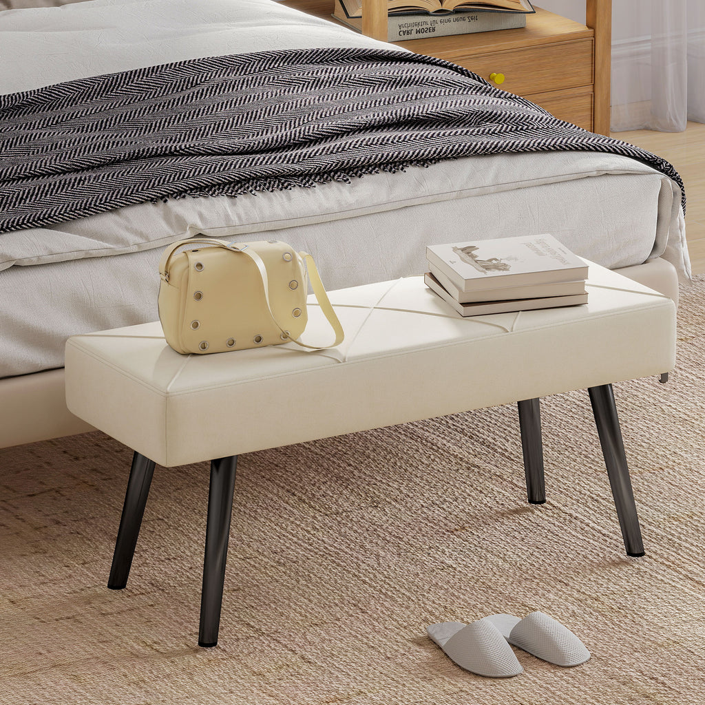 Upholstered Hallway Bench, End of Bed Bench with X-Shape Design and Steel Legs, Cream